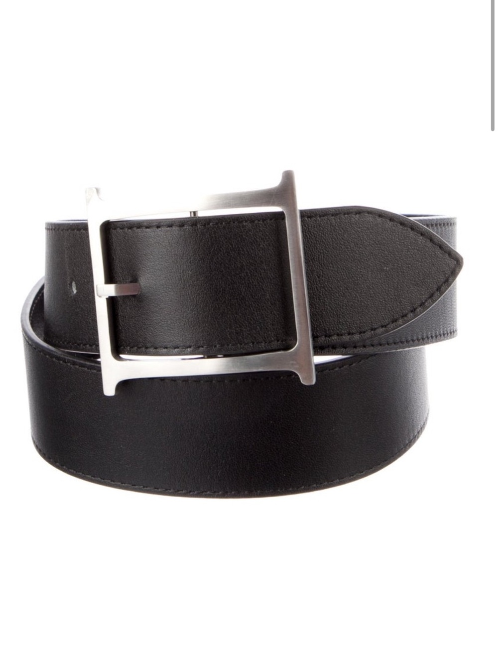 Helsa Black Leather Belt with Silver Square Buckle size small